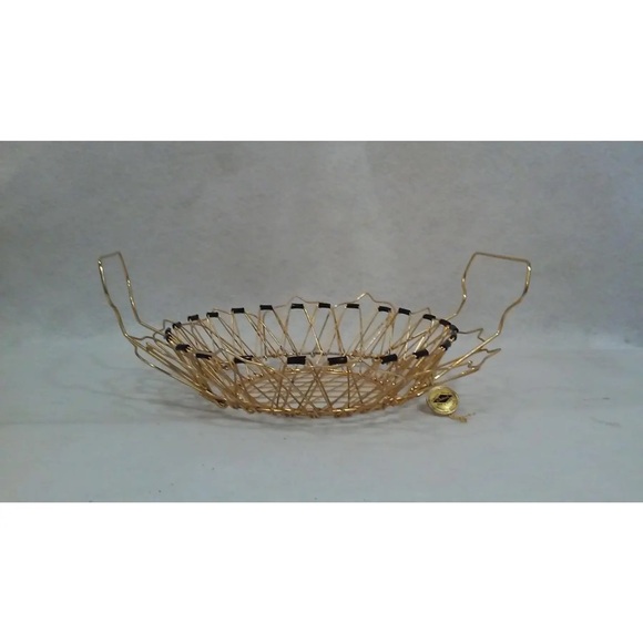 Vintage French Country Egg Basket Pure Gold Plated Wire Basket Made in France - Picture 3 of 8